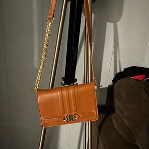 Steve Madden Tan Gold Quilted Crossbody Bag